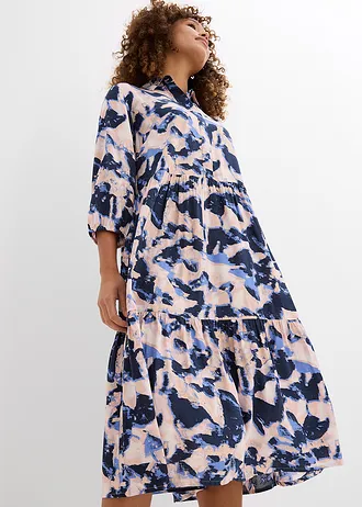 Tunikové šaty ze splývavé viskózy • nebesky modro-broskvově růžovo-tmavě modro-krémově růžovo- pudrově šeříková s potiskem • bonprix obchod