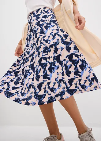 Jupe midi évasée • bleu nuage-bleu foncé-rose pâle-parme poudré-rose pêche imprimé • Boutique bonprix