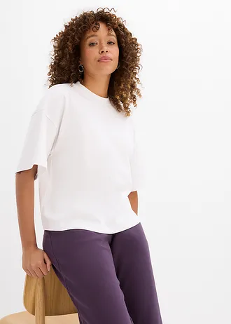 T-shirt court et oversize en coton épais • blanc • Boutique bonprix