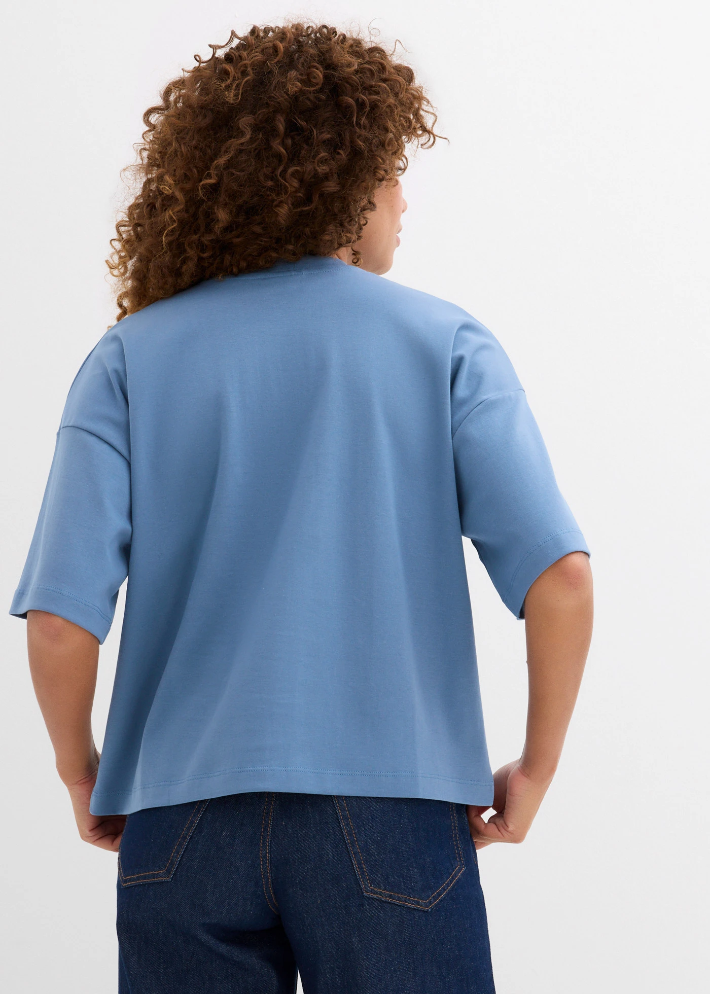 Bluză scurtă cu croi oversize din 100% bumbac gros organic • albastru-verde • magazin bonprix