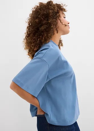 Krótki T-shirt oversize z czystej, grubej bawełny organicznej • szaroniebieski • sklep bonprix