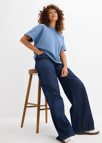 Krótki T-shirt oversize z czystej, grubej bawełny organicznej • szaroniebieski • sklep bonprix