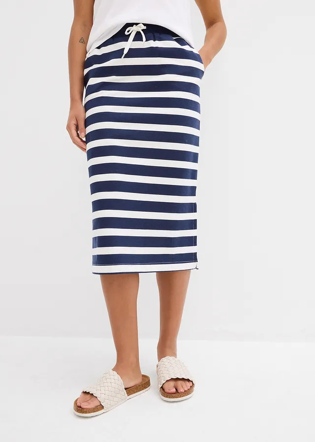 Jupe midi en molleton • bleu foncé-écru rayé • product-page.page-title-suffix