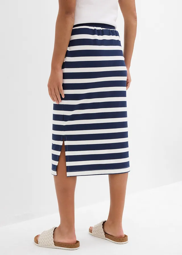 Jupe midi en molleton • bleu foncé-écru rayé • product-page.page-title-suffix