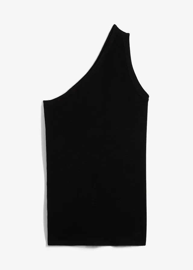 Gebreide off-shoulder top van een viscosemix, Kleur: zwart