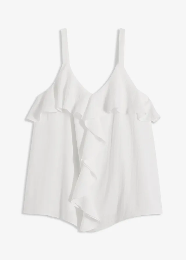 Top s úzkými ramínky, z lesklého saténu • přírodní bílá • bonprix obchod