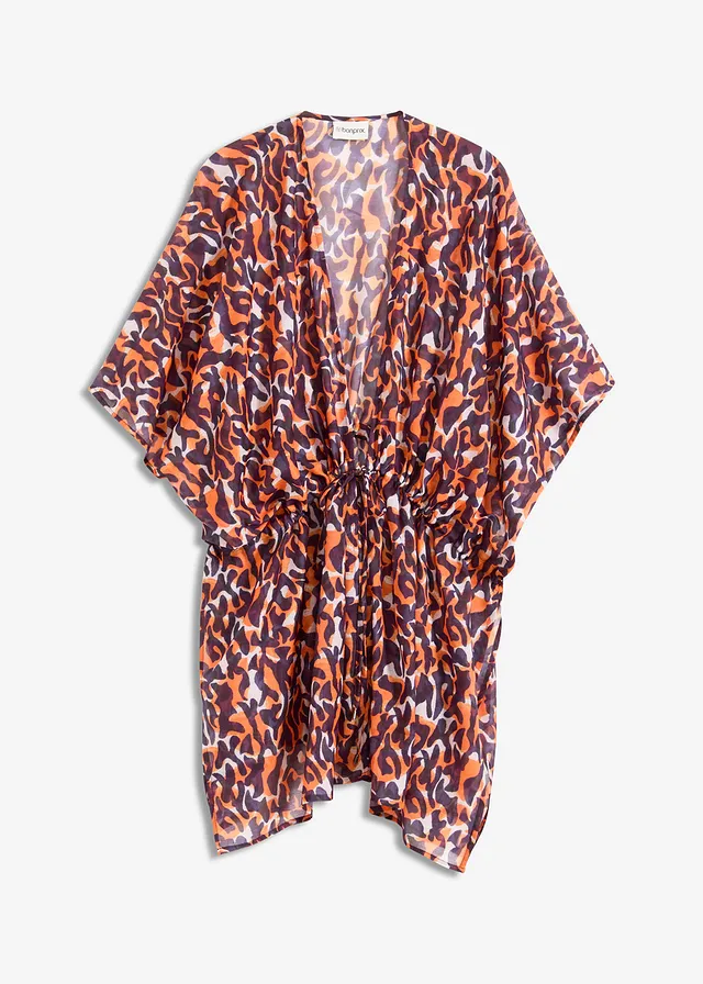 Plážové kimono s vázačkou • fialovo-světle hnědá s leopardním potiskem • bonprix obchod