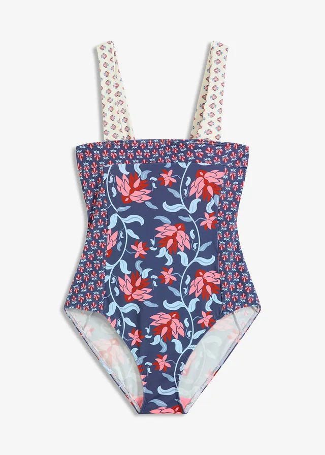 Jednodielne plavky bandeau, široké ramienka