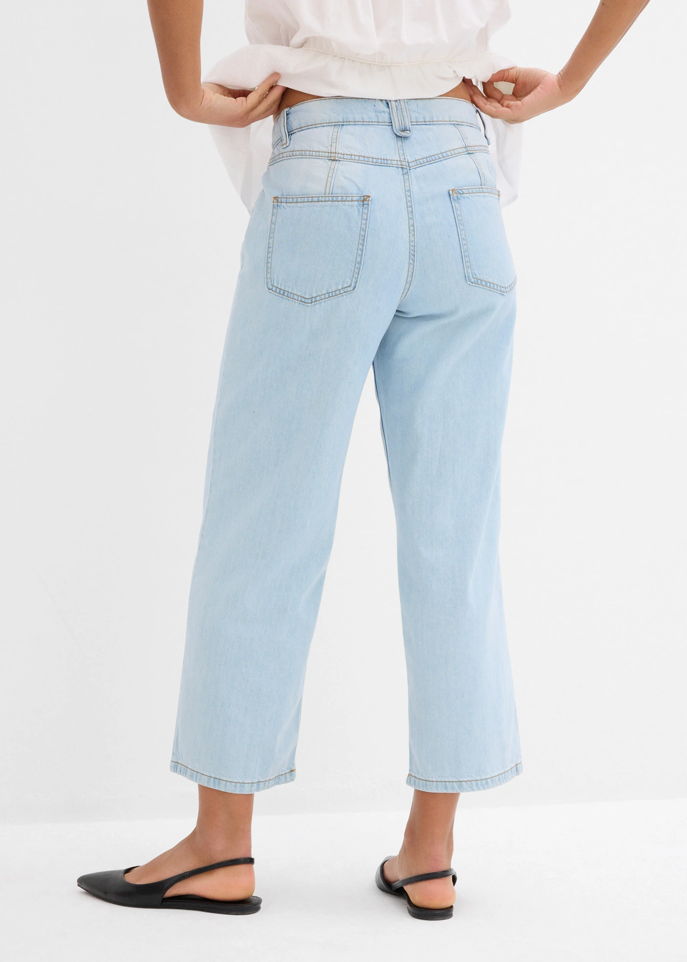 Baggy jeans mid waist super soft, cropped • ijsblauw denim used • bonprix online shop