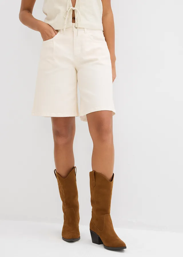 Bermuda en jean, taille mi-haute, Couleur: beige naturel