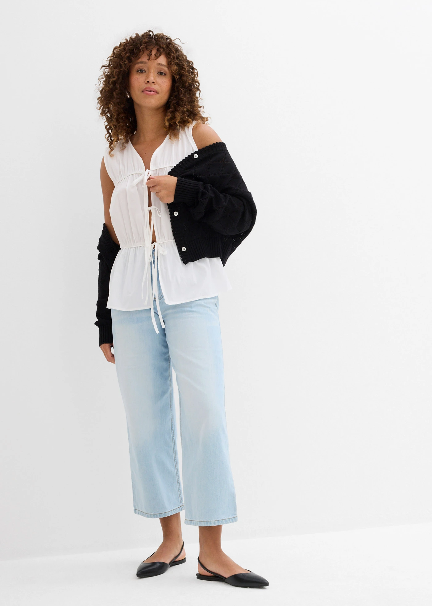 Baggy jeans mid waist super soft, cropped • ijsblauw denim used • bonprix online shop