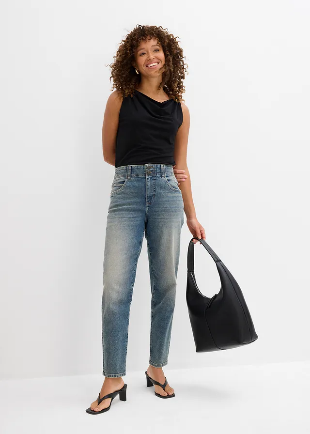 Mom džíny, High Waist • světle modrý denim used • bonprix obchod