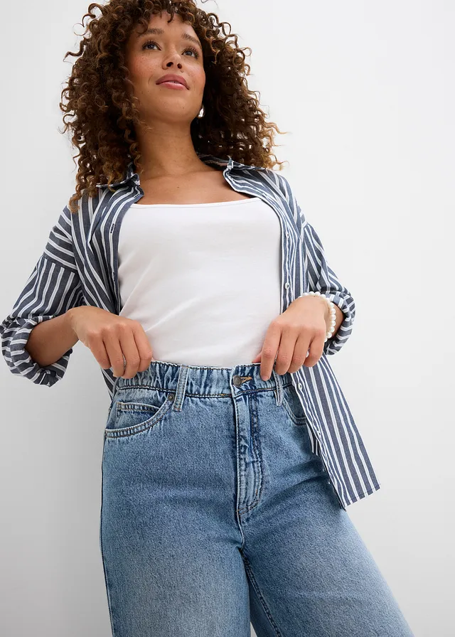 Jean large taille haute, raccourci • bleu clair denim used • product-page.page-title-suffix