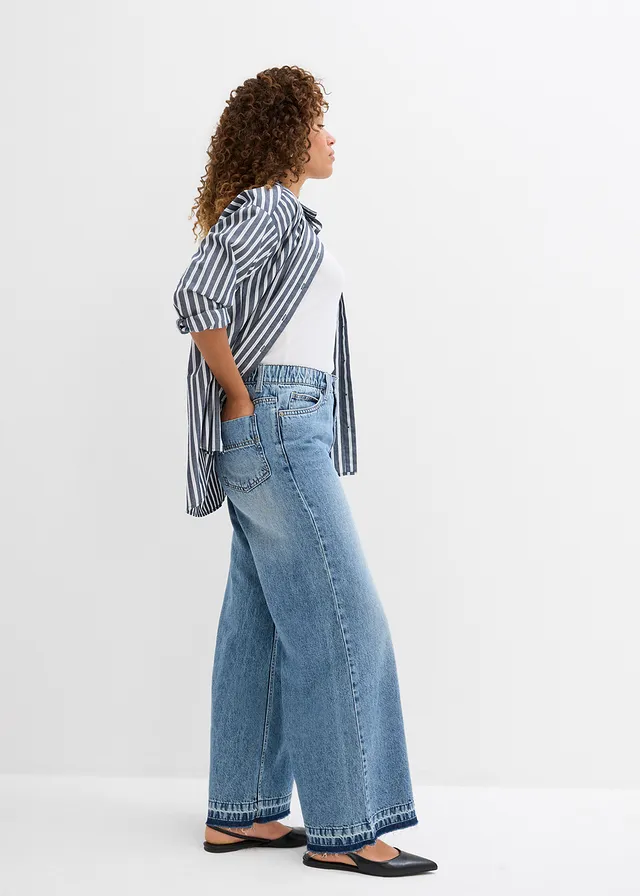 Jean large taille haute, raccourci • bleu clair denim used • product-page.page-title-suffix