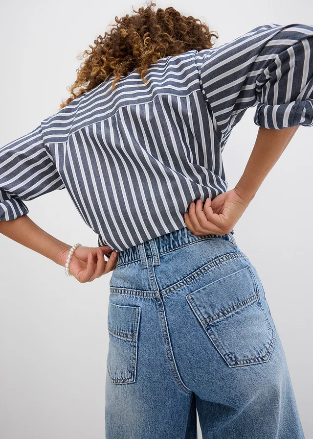 Jean large taille haute, raccourci • bleu clair denim used • product-page.page-title-suffix