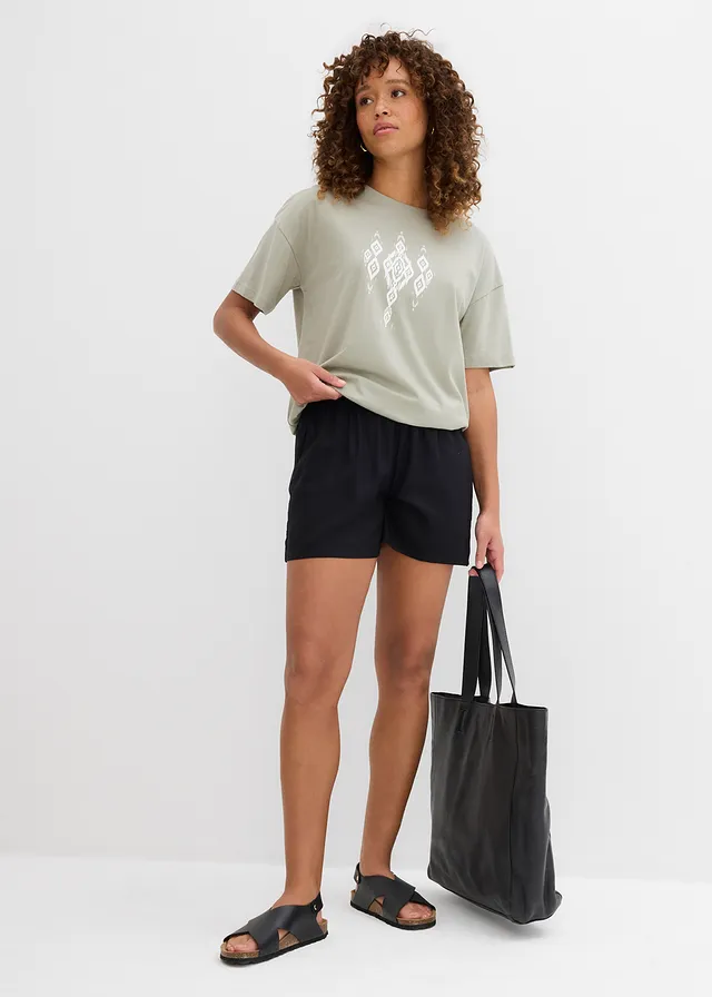 T-shirt à imprimé, Couleur: gris vert graphique