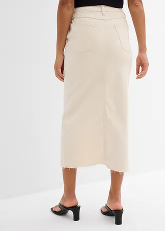 Midi spijkerrok met split, Kleur: natuurbeige