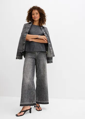 Džínový halenkový top z organické bavlny • černý denim • bonprix obchod