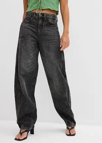 Barrel jeans mid waist, super soft, Kleur: grijs denim used