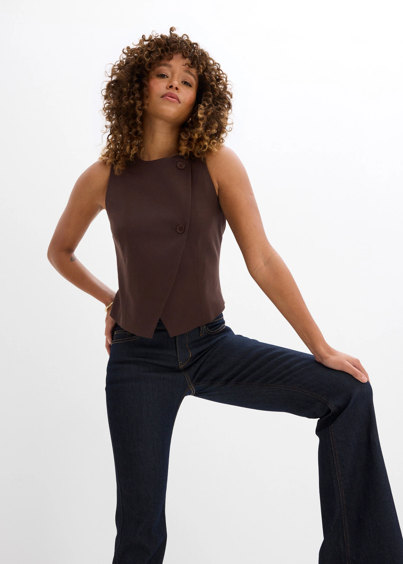 Jean bootcut taille mi-haute, extensible • bleu foncé denim brut • Boutique bonprix