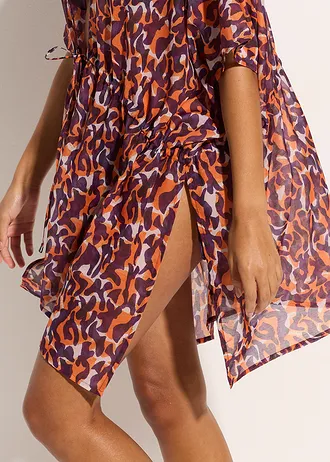 Plážové kimono s vázačkou • fialovo-světle hnědá s leopardním potiskem • bonprix obchod