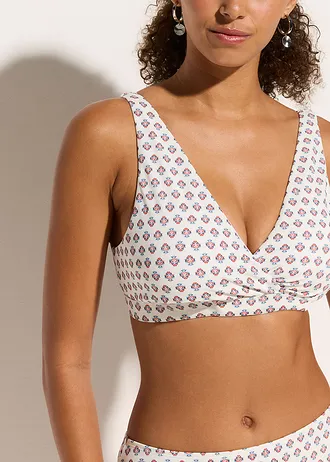 Bikinový top s výstřihem do V • přírodní bílo-modrá s potiskem • bonprix obchod