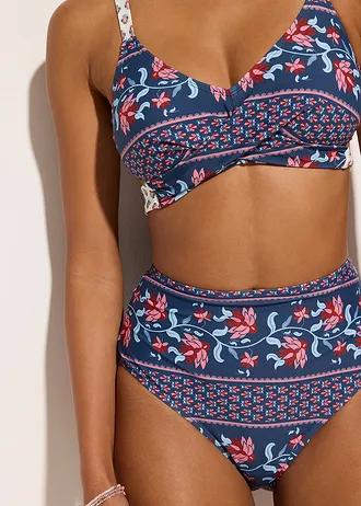 Bikiny s podprsenkovým topem (2dílná souprava), se zavinovacím vzhledem • modro-růžová s potiskem • bonprix obchod