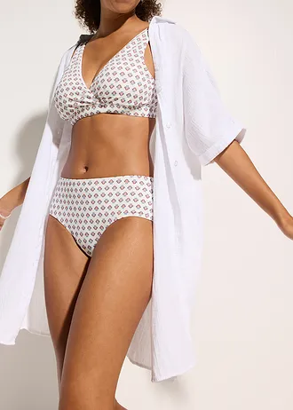 Bikinové kalhotky s vysokým pasem • přírodní bílo-modrá s potiskem • bonprix obchod