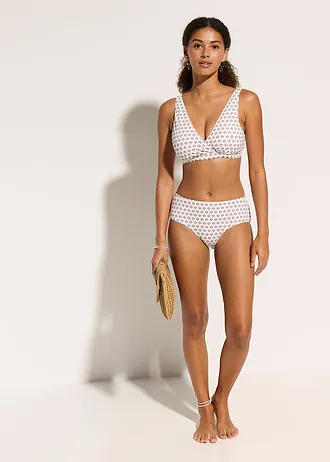 Bikinový top s výstřihem do V • přírodní bílo-modrá s potiskem • bonprix obchod