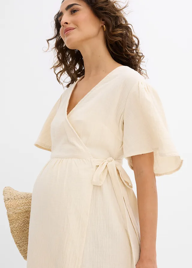Robe de grossesse et d’allaitement en gaze de coton • beige galet • product-page.page-title-suffix