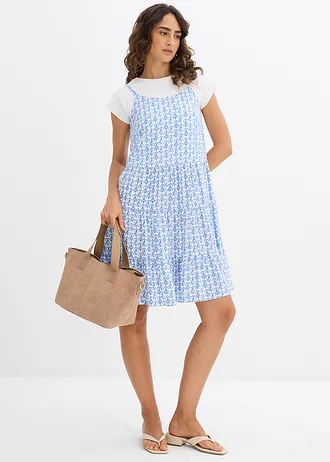 Šaty na ramínka, ze splývavé viskózy • bílá - modrá • bonprix obchod