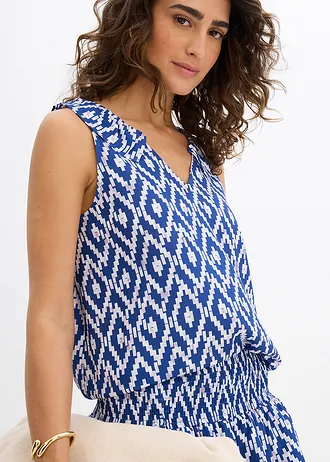 Top-bluză din viscoză fluidă • albastru-gheață/bleumarin profund/alb cu imprimeu grafic • magazin bonprix