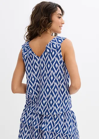 Blousetop van soepele viscose, Kleur: gletsjerblauw/diepzeeblauw/wit grafische print