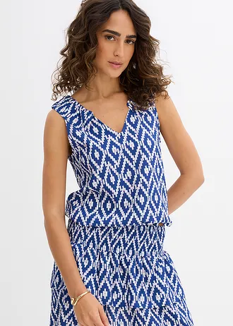 Blousetop van soepele viscose, Kleur: gletsjerblauw/diepzeeblauw/wit