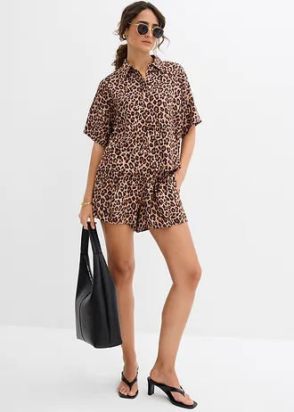 Košilová halenka ze splývavé viskózy • tmavě hnědá s leopardím vzorem • bonprix obchod