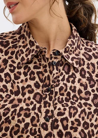 Košilová halenka ze splývavé viskózy • tmavě hnědá s leopardím vzorem • bonprix obchod