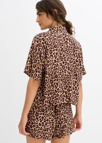 Košilová halenka ze splývavé viskózy • tmavě hnědá s leopardím vzorem • bonprix obchod