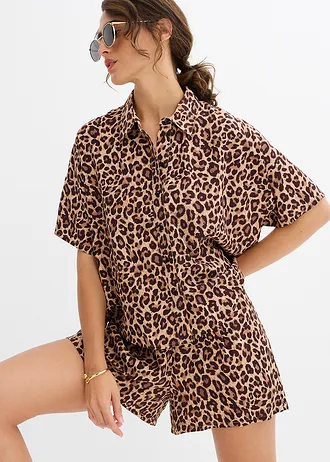 Košilová halenka ze splývavé viskózy • tmavě hnědá s leopardím vzorem • bonprix obchod