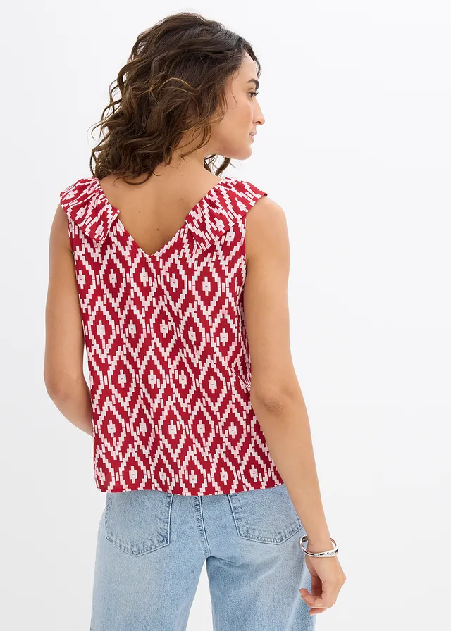 Blouse sans manches en viscose fluide • rouge-rose fumé-rouge-blanc graphique • product-page.page-title-suffix