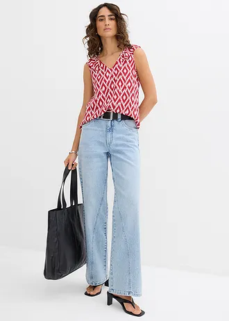 Blousetop van soepele viscose, Kleur: rood-wit-rookroze-rood gedessineerd