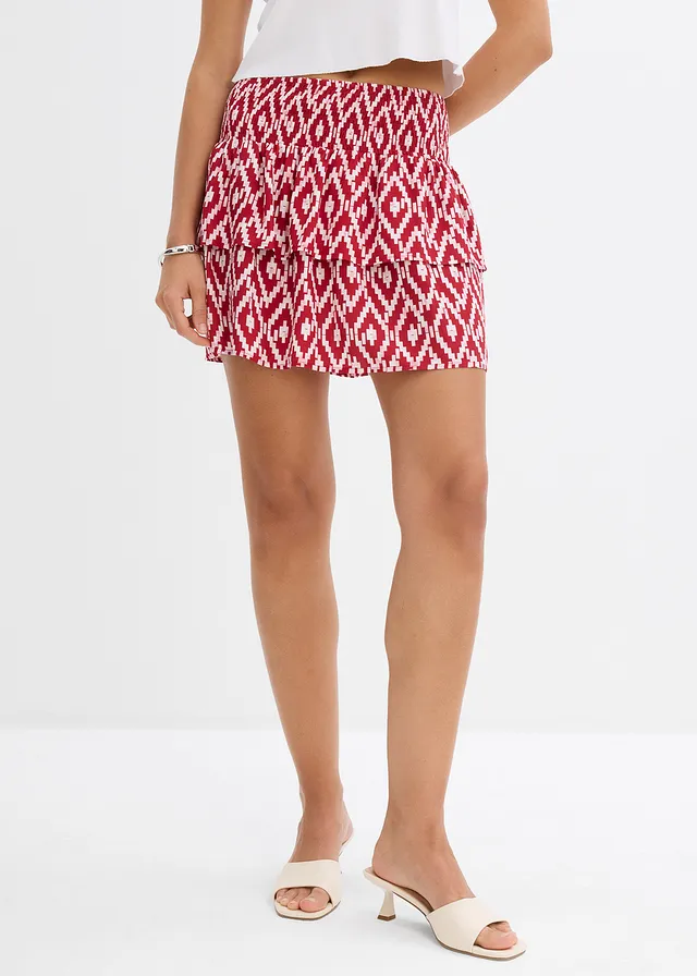 Minirok van soepele viscose, Kleur: rood-wit