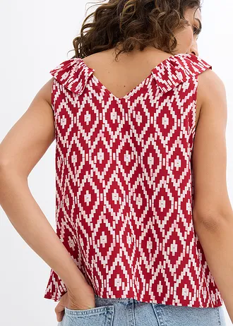 Halenkový top ze splývavé viskózy • červeno-kouřově růžovo-červeno-bílá s grafickým potiskem • bonprix obchod
