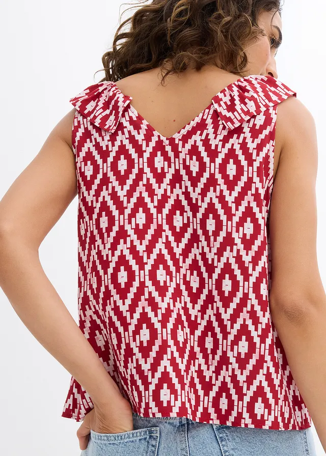 Blouse sans manches en viscose fluide • rouge-rose fumé-rouge-blanc graphique • product-page.page-title-suffix