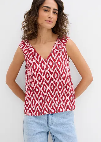 Blousetop van soepele viscose, Kleur: rood/rookroze/rood/wit