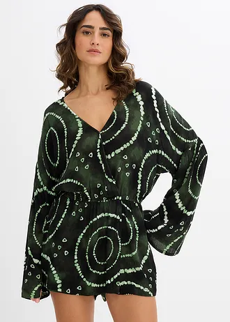 Krátký overal ze splývavé viskózy • petrolejovo-bílá s potiskem • bonprix obchod