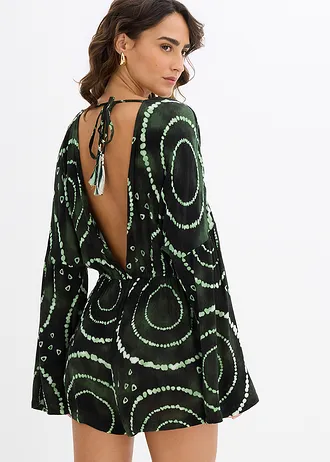 Krátký overal ze splývavé viskózy, barva: petrolejovo-bílá s potiskem