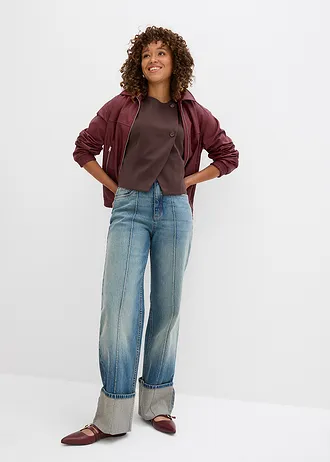 Jean droit et loose, taille haute • denim bleu clair used • Boutique bonprix