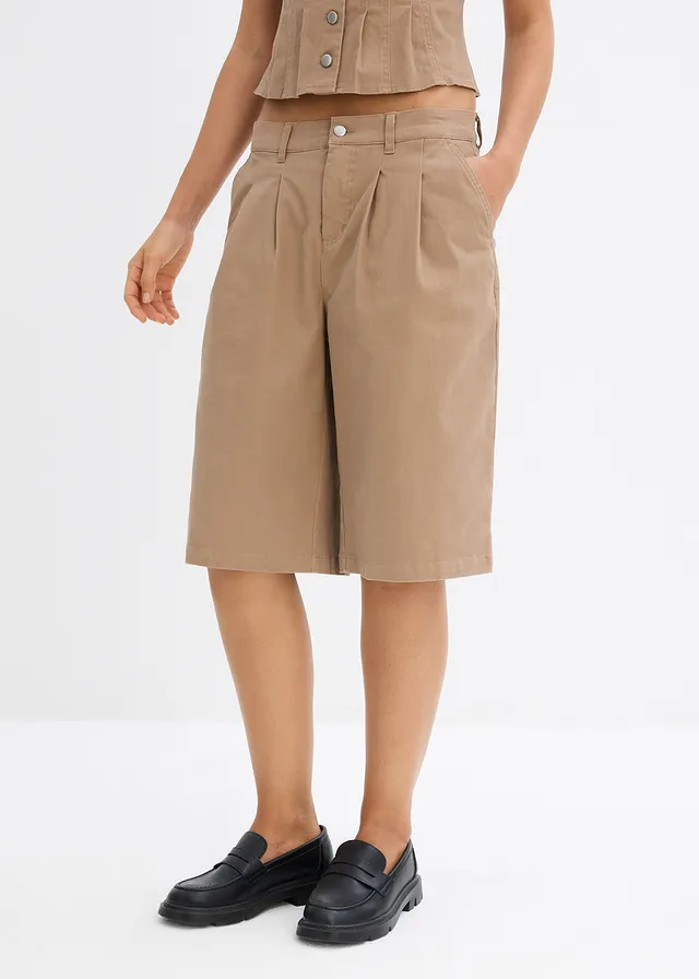 Bermuda long en toile de coton extensible, Couleur: taupe délavé