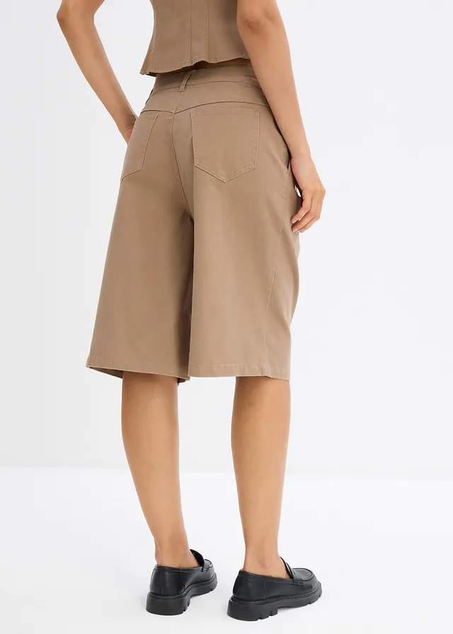 Bermuda long en toile de coton extensible, Couleur: taupe délavé