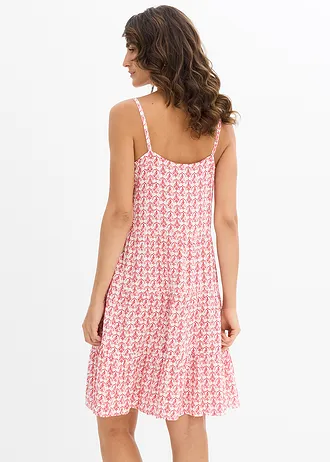 Jurk met spaghettibandjes van soepele viscose, Kleur: wit-rood